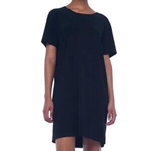 NORMA KAMALI BLACK SHORT SLEEVE SHIFT BOXY TO KNEE DRESS - XS